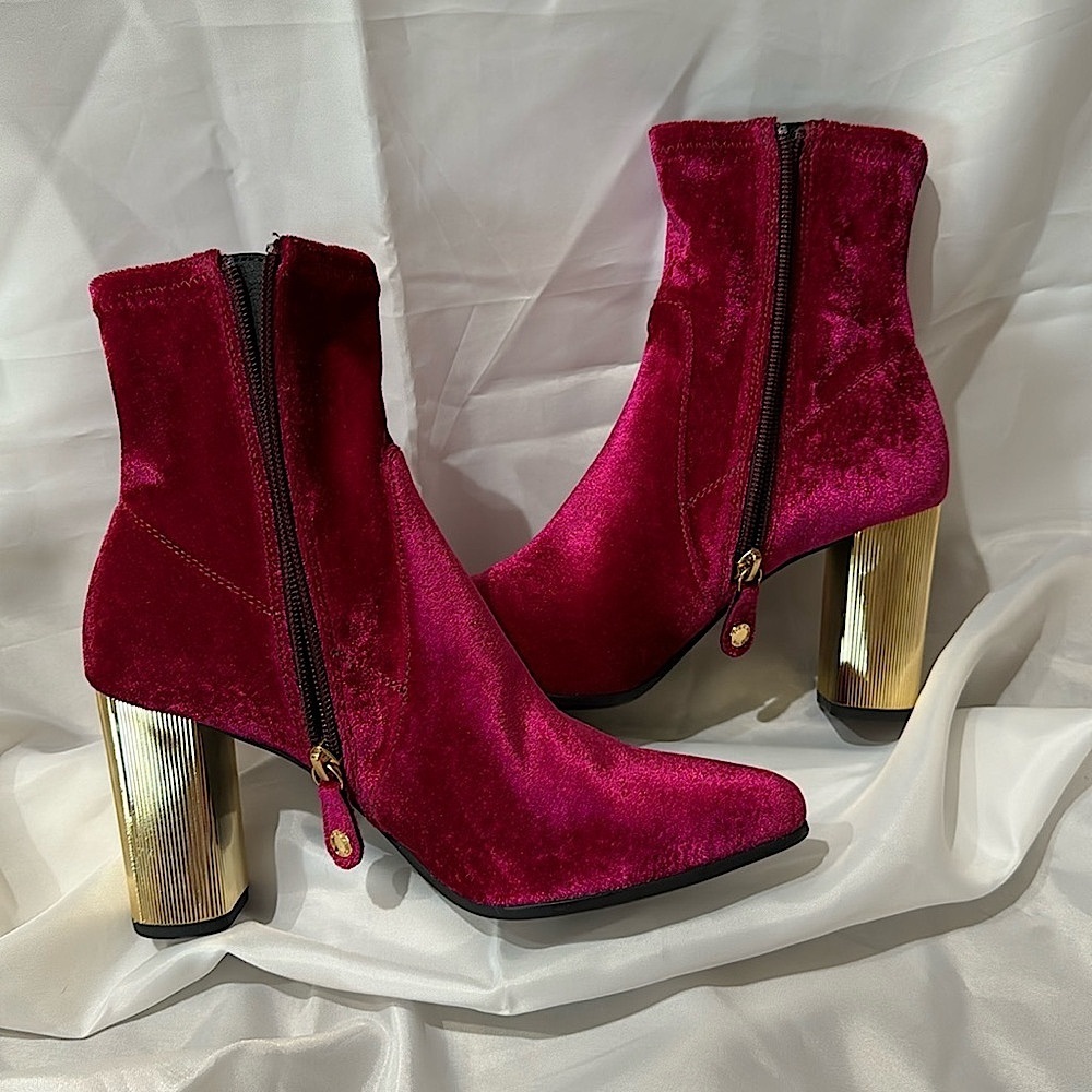 Fuchsia Velvet Peython Funky Gold Ridged Block Heels US 7.5 EU 37.5 - Picture 3 of 17